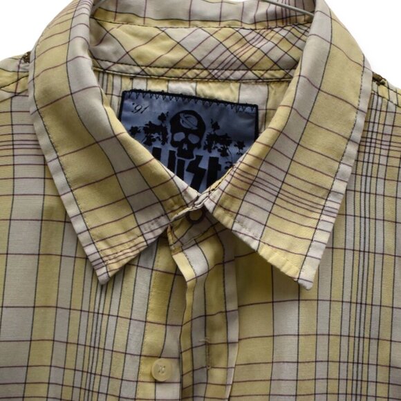 ONeill Lost Shirt M Mens Button Down Plaid Western Embroidered Rockabilly Cowboy - Picture 2 of 7